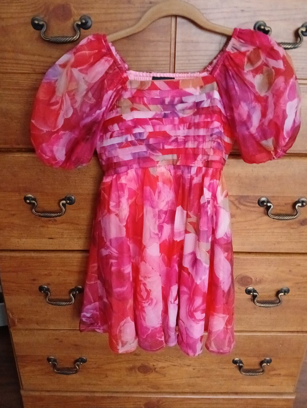Floral Puff-Sleeve Dress/ Size 8